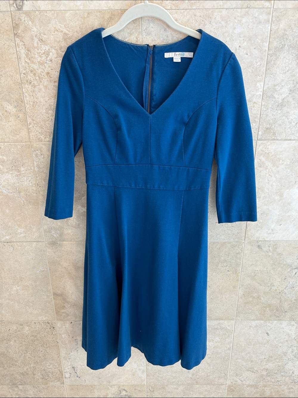 Boden Teal Blue V-Neck Fit & Flare Long Sleeve Dress